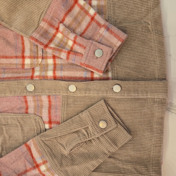 Jodifl Womens Plaid Corduroy Patchwork Shacket Jacket Shirt Brown Size Small - Picture 4 of 11